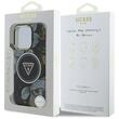 Guess Husa Glitter Flowers Triangle Buttons MagSafe iPhone 16 Pro Negru