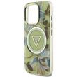 Guess Husa Glitter Flowers Triangle Buttons MagSafe iPhone 16 Pro Verde