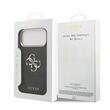 Guess Husa PU Leather 4G Metal Logo Gold Frame iPhone 17 Pro Max Negru