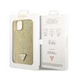 Guess Husa Rhinestones Triangle Metal Logo iPhone 14 Auriu