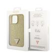 Guess Husa Rhinestones Triangle Metal Logo iPhone 14 Pro Max Auriu