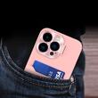 Lemontti Husa Leather Stand iPhone 14 Pro Roz, cu suport pentru card