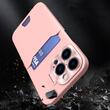 Lemontti Husa Leather Stand iPhone 14 Pro Roz, cu suport pentru card