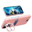 Lemontti Husa Leather Stand iPhone 14 Pro Roz, cu suport pentru card