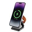 Mako Incarcator Wireless pliabil 3in 1 Mangetic, 15W Qi, suport de incarcare pentru iPhone, Apple Watch și Airpods, Space Gray