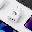 Lemontti Incarcator Retea GaN 2x Type-C si 1x USB-A, 65W, Fast Charge, EU Plug, Alb