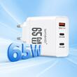 Lemontti Incarcator Retea GaN 2x Type-C si 1x USB-A, 65W, Fast Charge, EU Plug, Alb