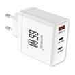 Lemontti Incarcator Retea GaN 2x Type-C si 1x USB-A, 65W, Fast Charge, EU Plug, Alb