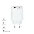 Prestico Incarcator Retea F11 Dual Port USB-A si USB-C, PD+QC 3.0, 20W, Fast Charge Alb
