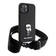 Karl Lagerfeld Husa Saffiano Crossbody Metal Ikonik iPhone 15 Negru