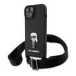 Karl Lagerfeld Husa Saffiano Crossbody Metal Ikonik iPhone 15 Plus Negru