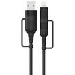 Lemontti Cablu Multi connector 4 in 1, USB-A & Type-C la Type-C & Lightning, PD 60W, 1.2m, Negru