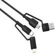 Lemontti Cablu Multi connector 4 in 1, USB-A & Type-C la Type-C & Lightning, PD 60W, 1.2m, Negru