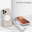 Lemontti Husa Liquid Silicon MagCharge iPhone 15 Pro Max Bej (protectie 360°, material fin, captusit cu microfibra)