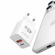 Lemontti Incarcator Retea GaN Fast Charge 45W 1 x PD Type-C + 1 x USB-A Quick Charge 3.0 Alb