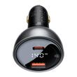 Baseus Set Incarcator Auto Digial Display 140W Fast Charger PD,QC3.0, 1x USB, 1xType-C, cablu inclus Type-C, 1m Negru