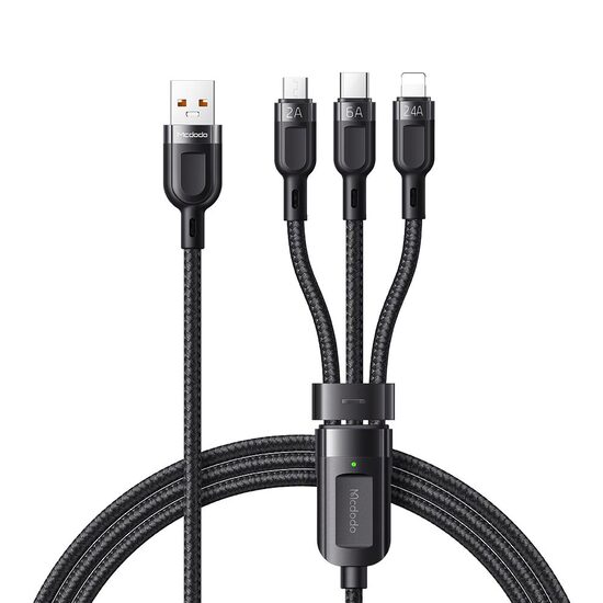 Cablu Super Fast Charging Lightning, MicroUSB si Type-C Mcdodo Grenade Series 3 in 1, 1.2m, Black