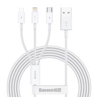 Cablu Fast Charging USB la Lightning, MicroUSB si Type-c Baseus Superior Series 3.5A White 1.5m
