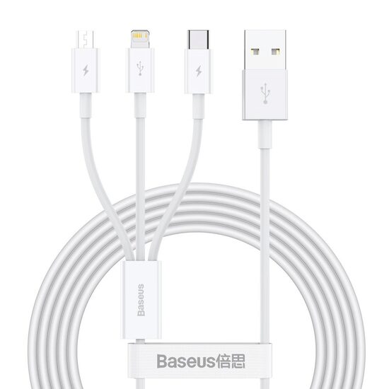 Cablu Fast Charging USB la Lightning, MicroUSB si Type-c Baseus Superior Series 3.5A White 1.5m