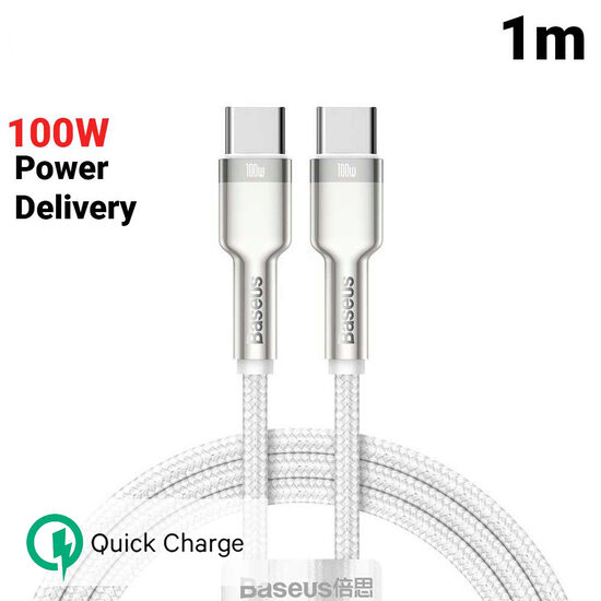 Cablu Type-C la Type-C Baseus Cafule Series Metal 100W White (1m, impletitura nylon)