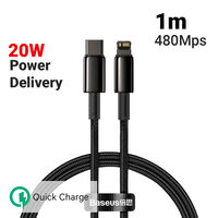 Cablu Type-C la Lightning Baseus Tungsten Gold Fast Charging PD 20W Black (1m, impletitura nylon)