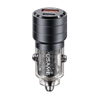 Usams Incarcator Auto Mini US-CC175 Dual port USB si Type-C, Fast Charge, 45W, Transparent / Negru
