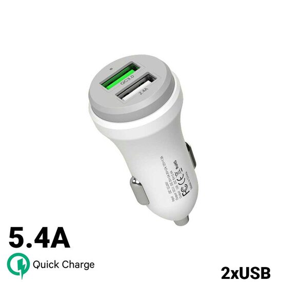 Incarcator Auto Qualcomm 3.0 5.4A Mcdodo Dual USB White (1xUSB QC3.0 si 1xUSB 2.0)