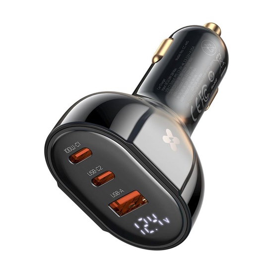 Mcdodo Incarcator Auto 2xType-C si 1xUSB, Prism Series, Digital Display, PD Fast Charging, 128W, Negru