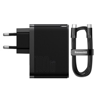 Baseus Set Incarcator Retea GaN5 Pro Dual Port Fast Charger PD3.0, QC4.0, 100W, AFC+ Cablu Type-c la Type-c,1m Negru