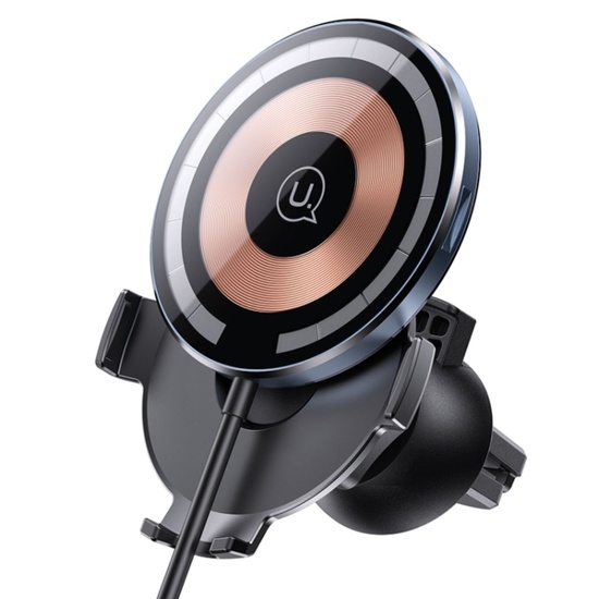 Usams Suport Auto US-CD164 Magnetic, cu încarcare wireless, rotatie 360 grade, prindere la sistemul de ventilatie, Transparent / Negru