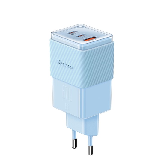 Mcdodo Incarcator Retea Port 2xType-C si 1xUSB-A Dichromatic GaN5 Mini, Fast Charging PD 67W, Albastru