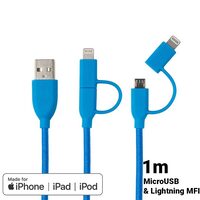 Cablu MicroUSB & Lightning MFI Boompods Duo Blue (1m, impletitura textila)