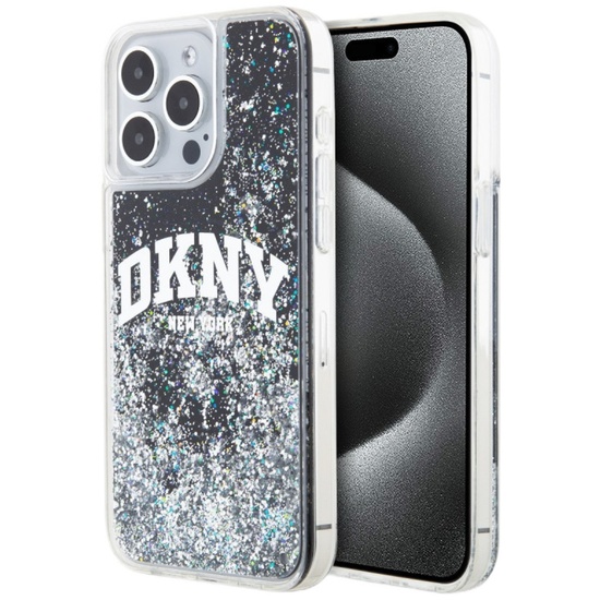 DKNY Husa Liquid Glitter Big Logo iPhone 15 Pro Negru