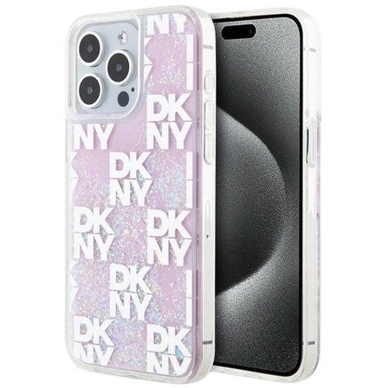 DKNY Husa Liquid Glitter Multilogo iPhone 15 Pro Max Roz