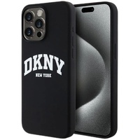 DKNY Husa Liquid Silicone White Printed Logo MagSafe iPhone 15 Pro Max Negru