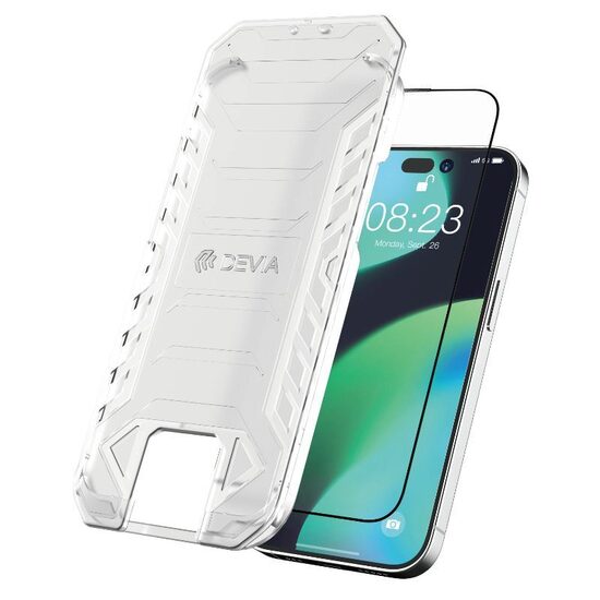 Folie iPhone 14 Pro Max Devia Sticla Van Series Full Anti-Static,cu kit de montare, Black