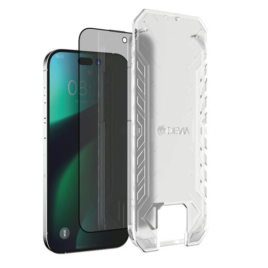 Folie Sticla iPhone 14 Plus / iPhone 13 Pro Max Devia Van Series Full Privacy, cu kit montare, Black