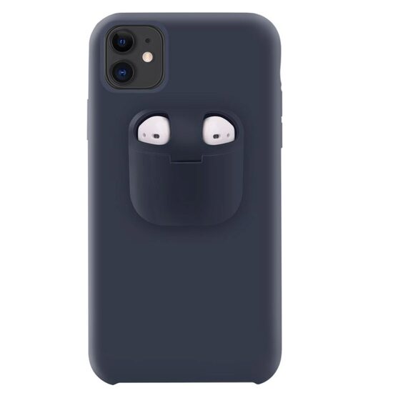 Husa iPhone 11 Lemontti Liquid Silicone with Apple AirPods Case Dark Blue