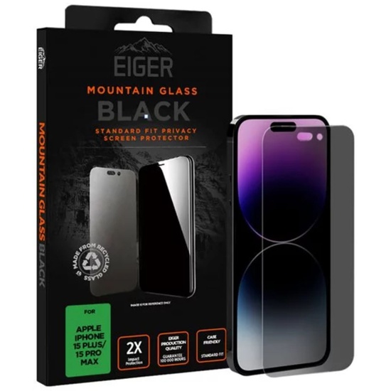 Eiger Folie Sticla Mountain Glass Privacy GRS iPhone 15 Plus / 15 Pro Max Negru