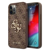 Guess Husa PU 4G Metal Logo iPhone 12 / 12 Pro Maro
