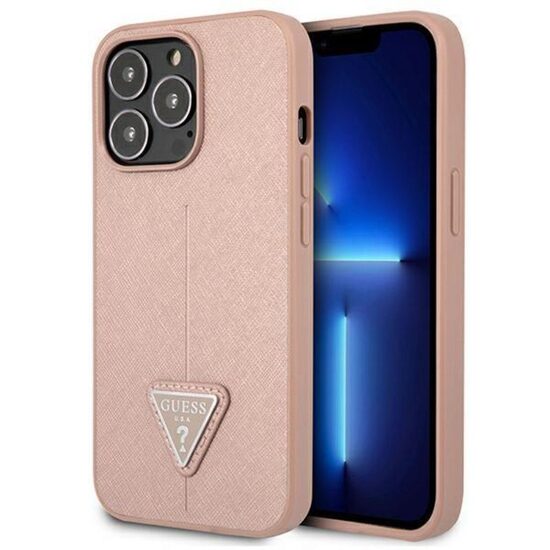 Husa iPhone 13 Pro Guess PU Saffiano Triangle Roz