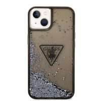 Husa iPhone 14 Plus Guess Liquid Glitter Translucent Triangle Logo Black