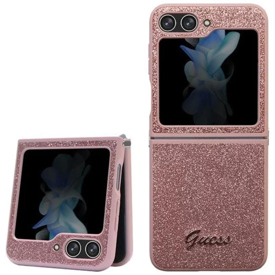 Guess Husa TPU Glitter Flakes Metal Logo Samsung Galaxy Z Flip5 Roz