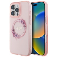 Guess Husa Flowers Ring MagSafe iPhone 16 Pro Roz