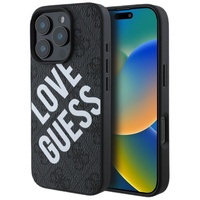 Guess Husa Leather 4G Big Love Logo MagSafe iPhone 16 Pro Negru