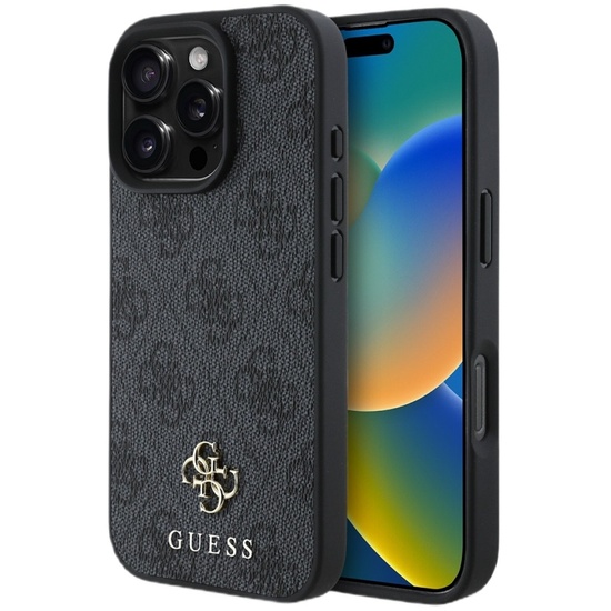 Guess Husa PU 4G Small Metal Logo MagSafe iPhone 16 Pro Gri