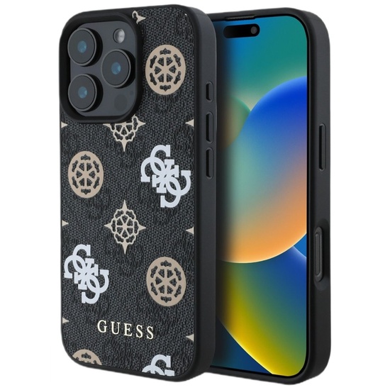 Guess Husa PU 4G Peony MagSafe iPhone 16 Pro Max Negru