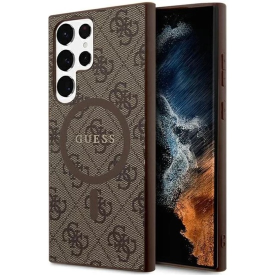 Guess Husa 4G Leather Metal Logo MagSafe Samsung Galaxy S24 Ultra Maro