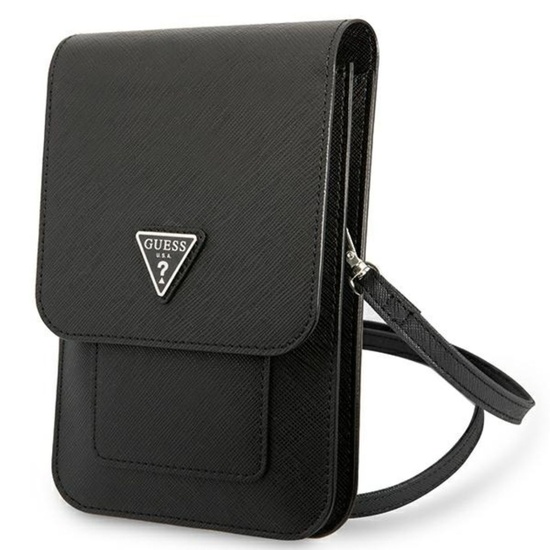 Guess Geanta PU Saffiano Triangle pentru Telefon Negru, curea detasabila