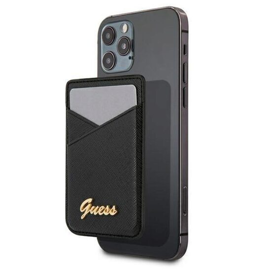 Suport Card Guess Saffiano Metal Logo Negru